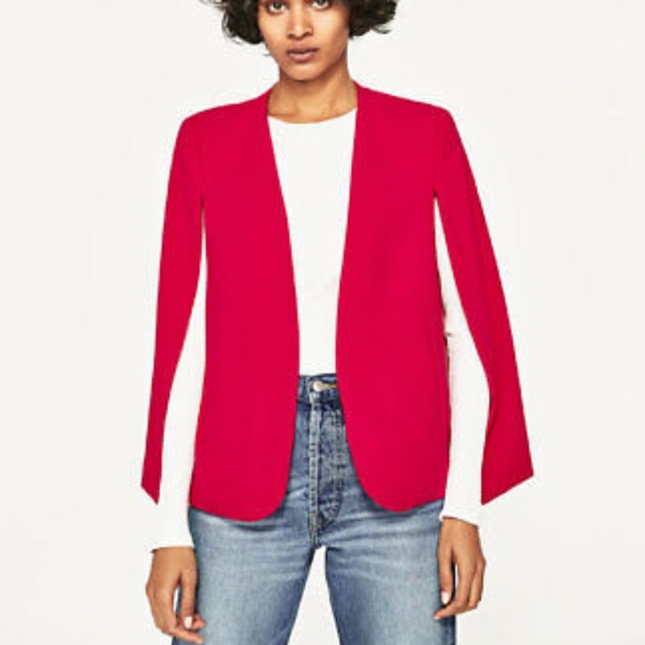 zara red cape blazer